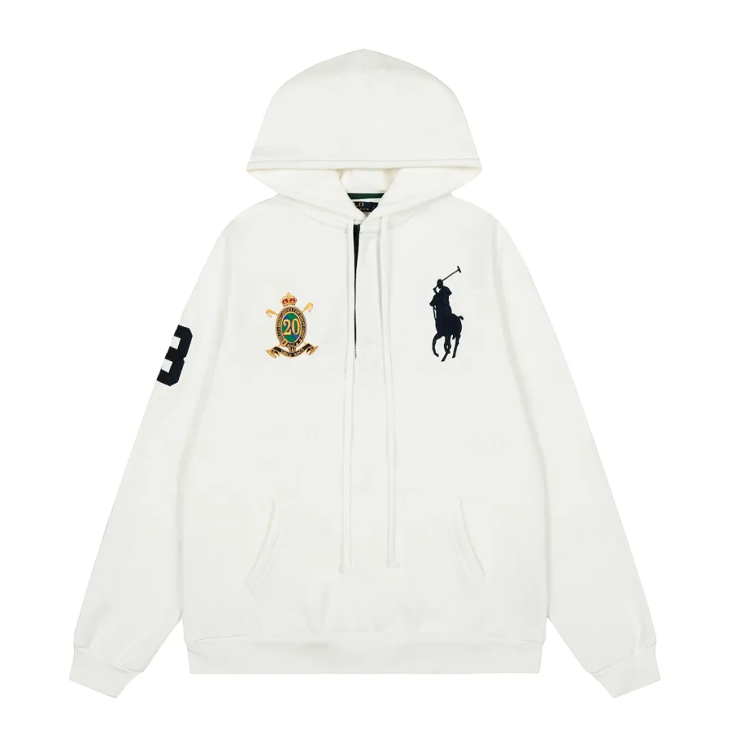 P300 Top Quality" Style Number: 8103# [Ralph Lauren 20th Anniversary Badge Embroidered Deconstructed Autumn and Winter Hooded Sweatshirt] ✅Ralph Lauren Anniversary Autumn and Winter Plush Hooded Sweatshirt for Men and Women ✅380g 100% pure cotton heavy-grabbed cloud velvet ✅Three-layer hidden partial placket Reactive dyeing D65 raw cotton double herringbone belt Wide and narrow partitions ✅Single color single version High-precision embroidery Same as original order ✅Simple upper body, easy to match, ootd must-have, versatile, recommended for couples to wear when traveling ~ Size: S-XL Color: White Navy